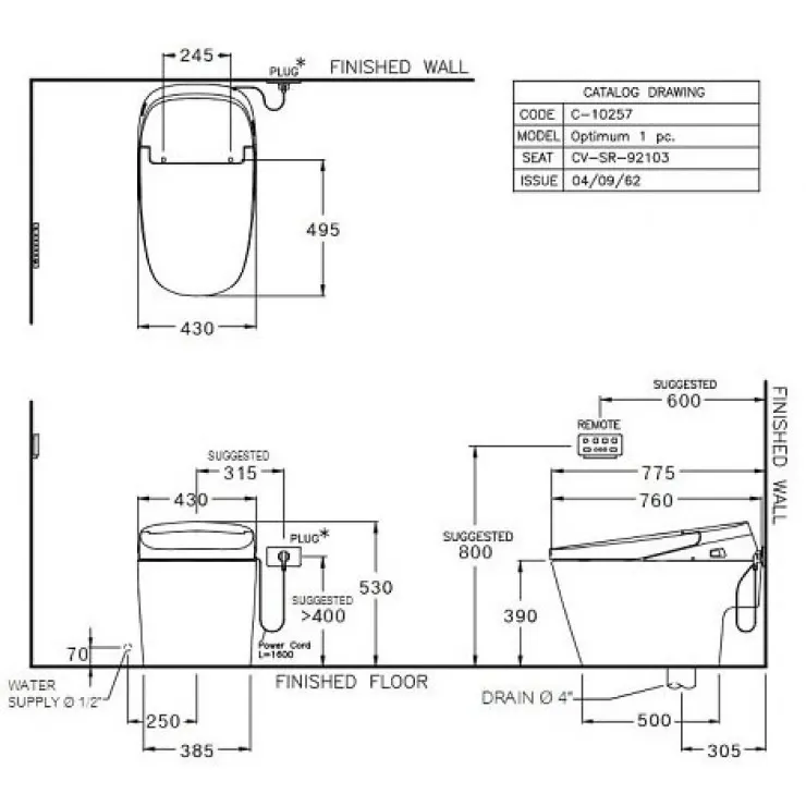 Bàn cầu Cotto 1 khối C10257 Optimum 430x525x760 trắng.webp
