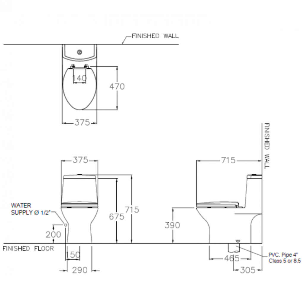 Bàn cầu Cotto 1 khối C1053 375x715x715 trắng