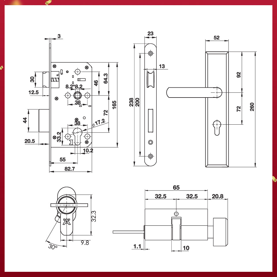 Bộ khóa Hafele 499.62.501 tay nắm đế dài 265x52x10mm