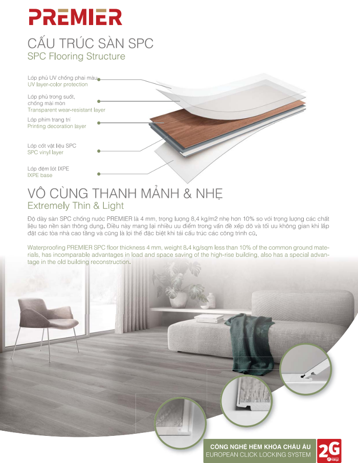 Cấu trúc và ưu điểm ván sàn giả gỗ chống nước SPC Premier