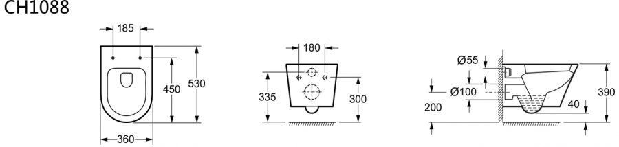 Bàn cầu treo Elimen CH1088R két nước âm tường