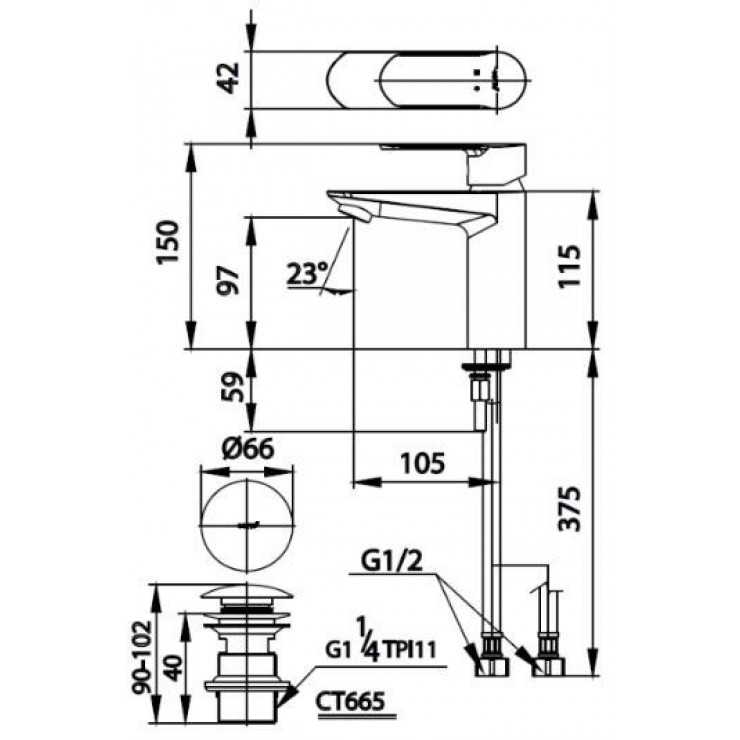 Bộ vòi chậu Cotto CT2401A 2 đường nước