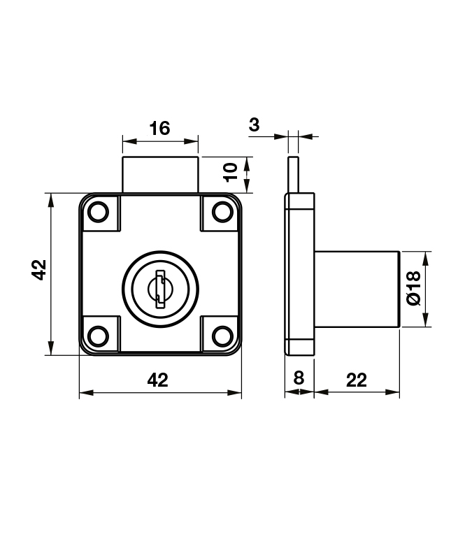 Bộ khóa tủ Hafele 482.01.110 khóa vuông