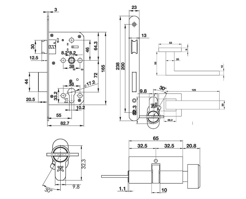 Bộ khóa Hafele 499.63.803 tay nắm chụp 130x60mm