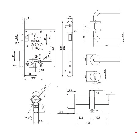 Bộ khóa Hafele 499.62.505 tay nắm chụp 19x135x60mm