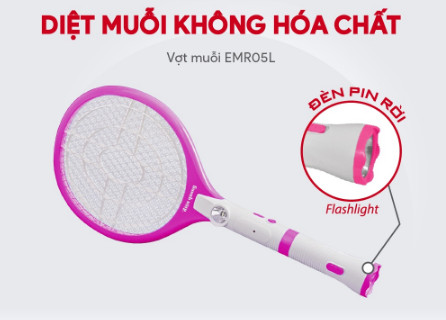 Vợt muỗi Điện Quang ĐQ EMR05L WPI trắng hồng