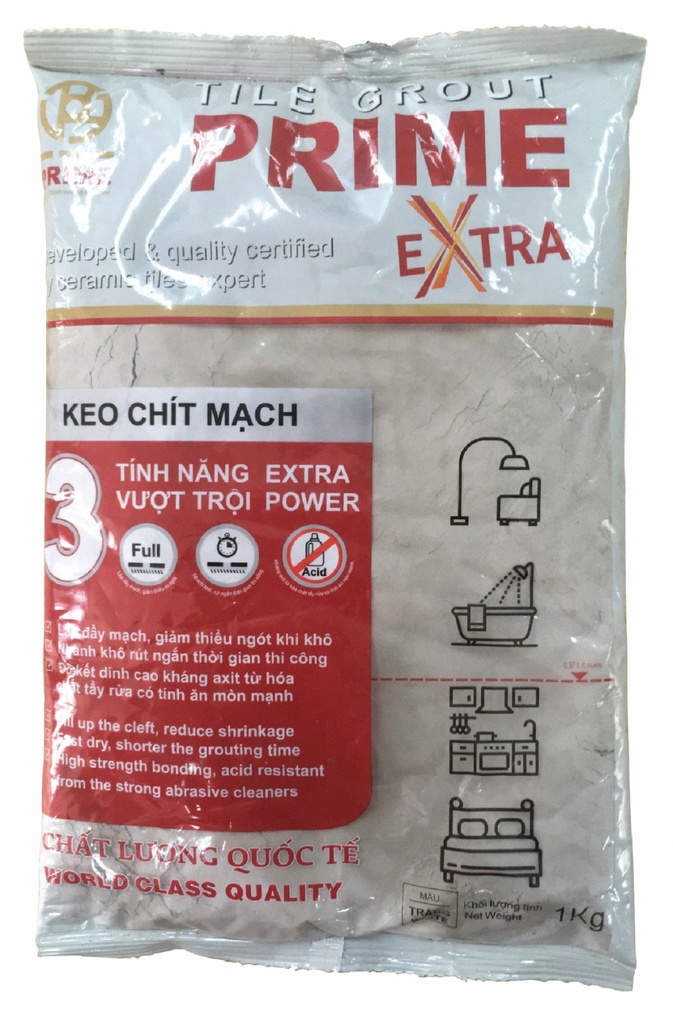 [16611] Keo chít mạch Prime Extra xám 1kg/túi