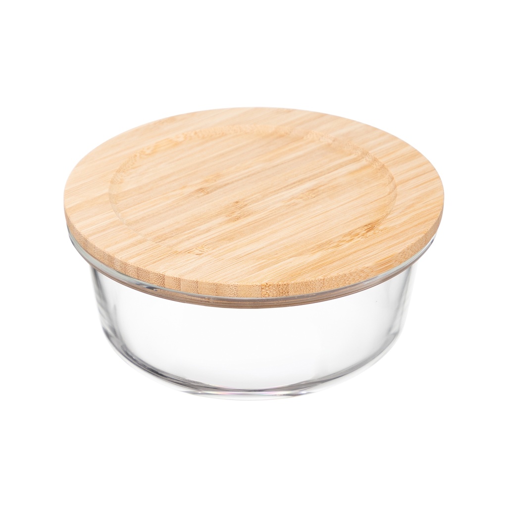 [16655] Hộp thủy tinh Inochi Nikko tròn nắp tre 650ml