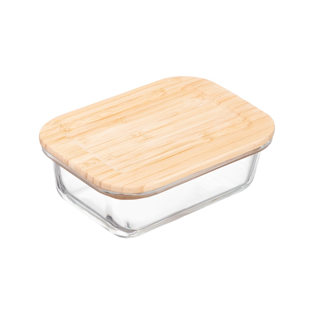 [16657] Hộp thủy tinh Inochi Nikko chữ nhật nắp tre 1050ml