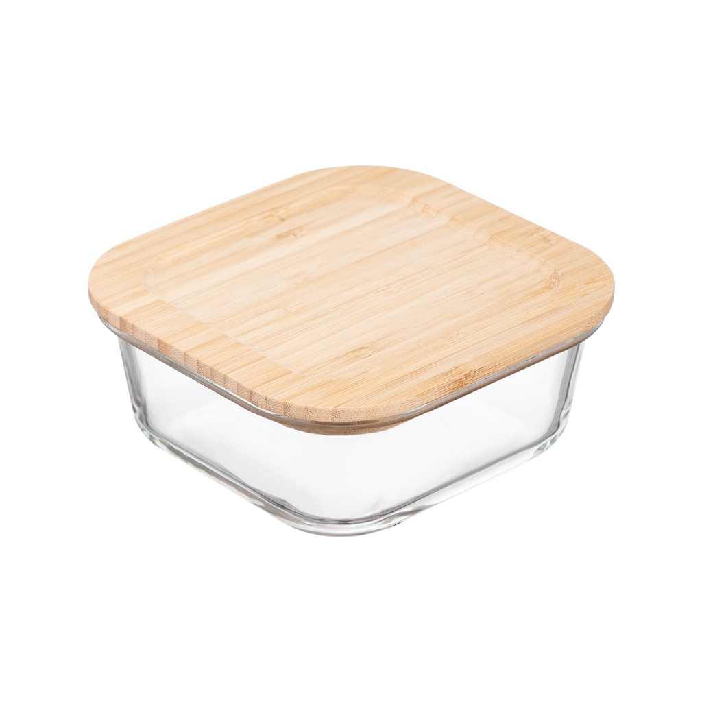 [16661] Hộp thủy tinh Inochi Nikko vuông nắp tre 520ml