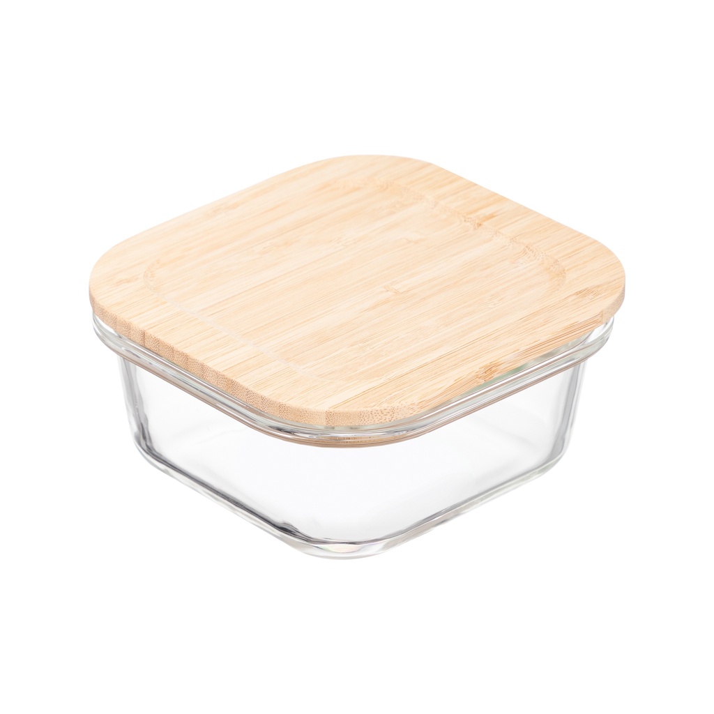 [16662] Hộp thủy tinh Inochi Nikko vuông nắp tre 320ml