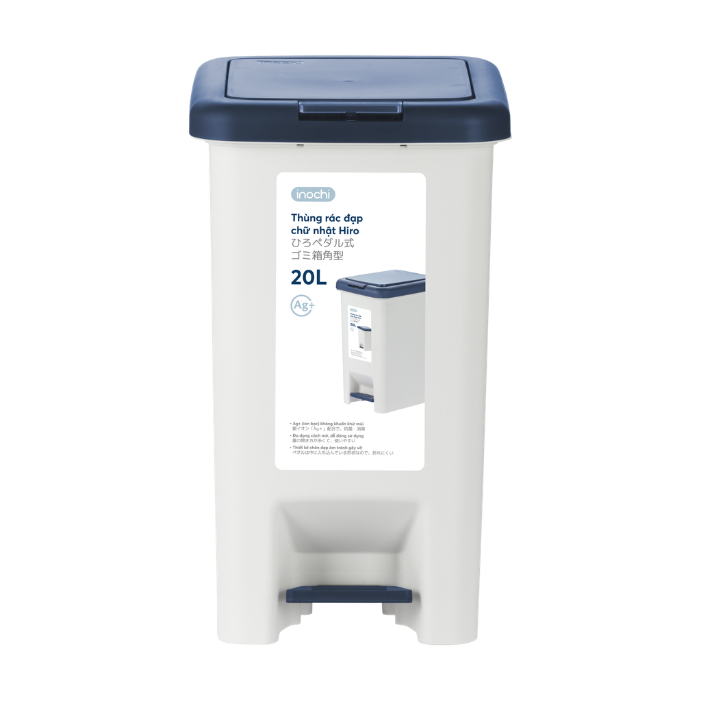 [16796] Thùng rác đạp Inochi chữ nhật Hiro 20L