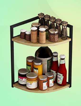 [21613] Kệ góc IGA GM49.22 đựng gia vị 2 tầng khung đen