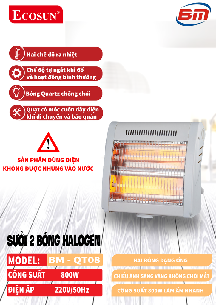Quạt sưởi Ecosun BM-QT08 2 bóng 800W