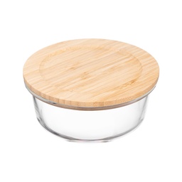 [16655] Hộp thủy tinh Inochi Nikko tròn nắp tre 650ml